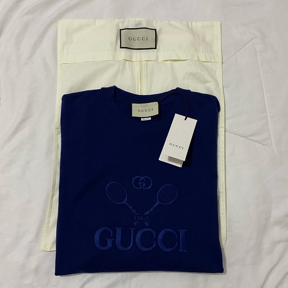 Gucci Blue Tennis GG Logo Long Sleeves Shirt Size Large - Picture 3 of 10